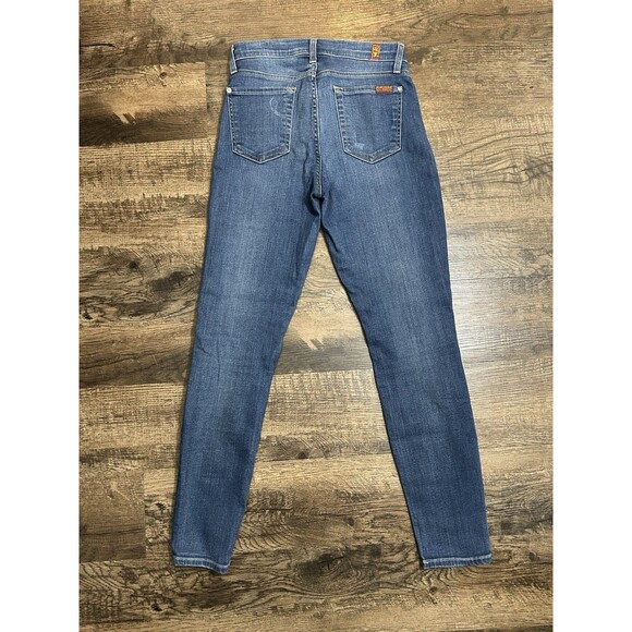 7 For All Mankind Jeans Women 25‎ The Ankle Skinny Distressed Blue Stretch Denim - Picture 8 of 10